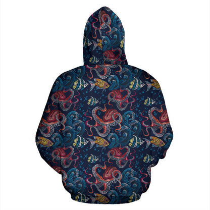 Octopus Deep Sea Print Themed Zip Up Hoodie