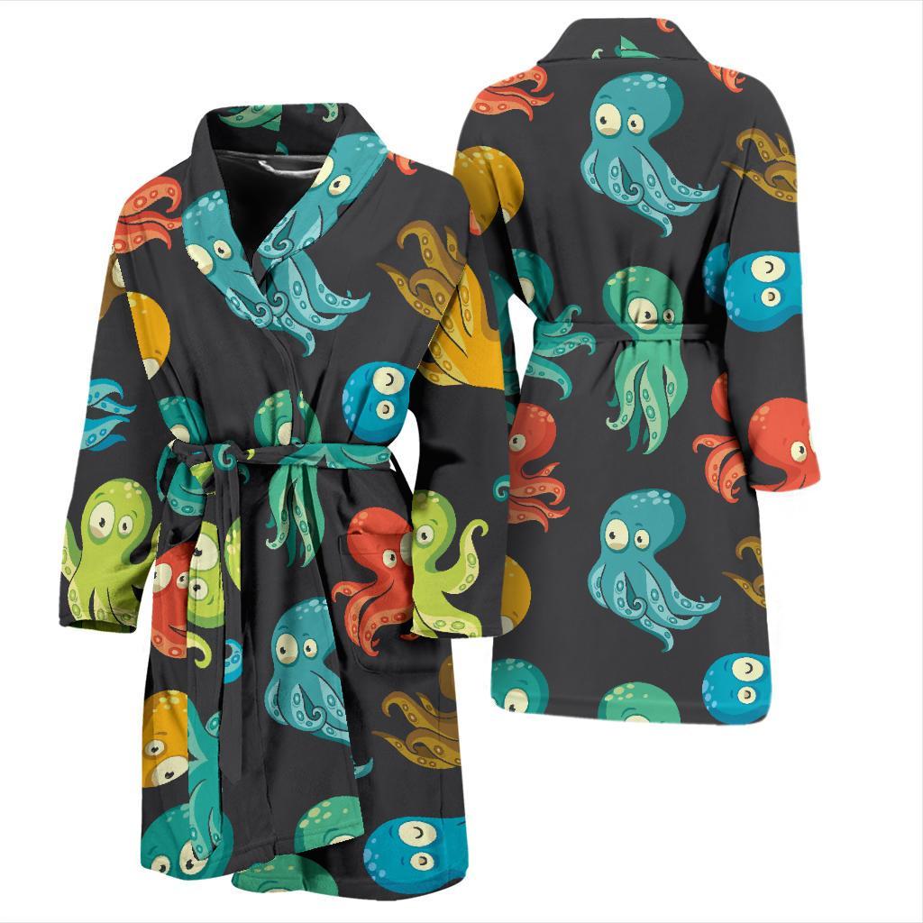 Octopus Pattern Print Design A01 Men Bathrobe-JORJUNE.COM
