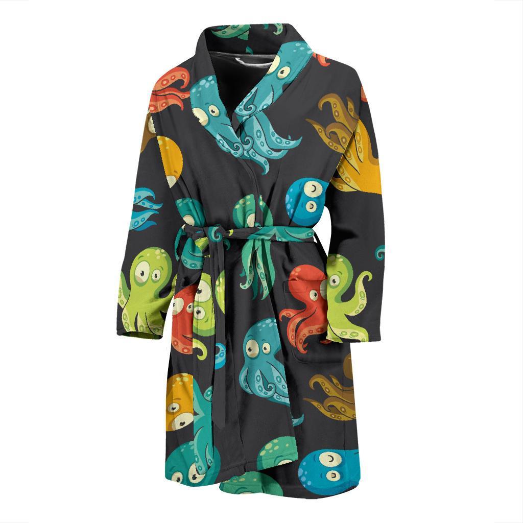 Octopus Pattern Print Design A01 Men Bathrobe-JORJUNE.COM