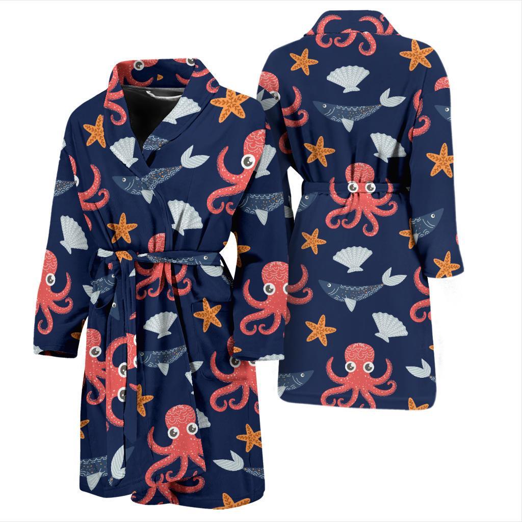Octopus Pattern Print Design A04 Men Bathrobe-JORJUNE.COM