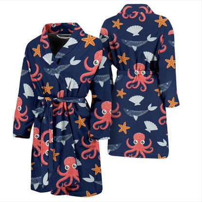 Octopus Pattern Print Design A04 Men Bathrobe-JORJUNE.COM