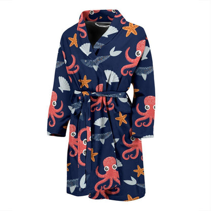 Octopus Pattern Print Design A04 Men Bathrobe-JORJUNE.COM
