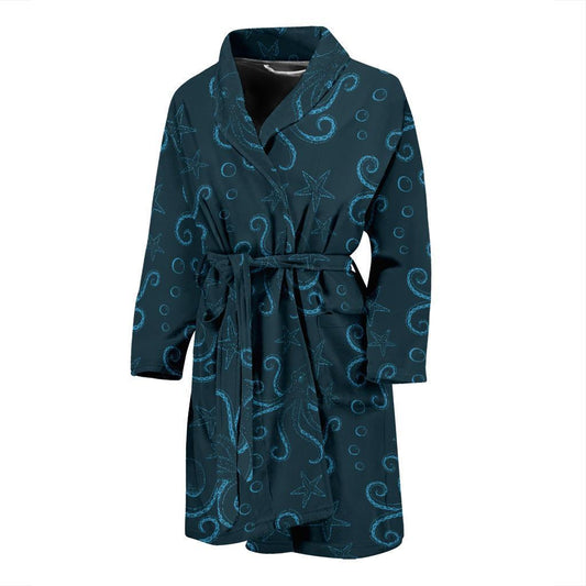 Octopus Pattern Print Design A05 Men Bathrobe-JORJUNE.COM