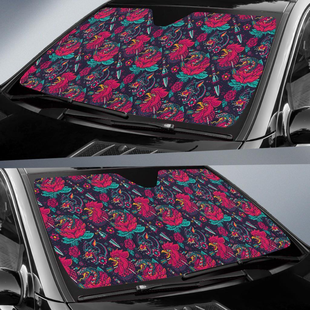 Old School Tattoo Print Car Sun Shade For Windshield