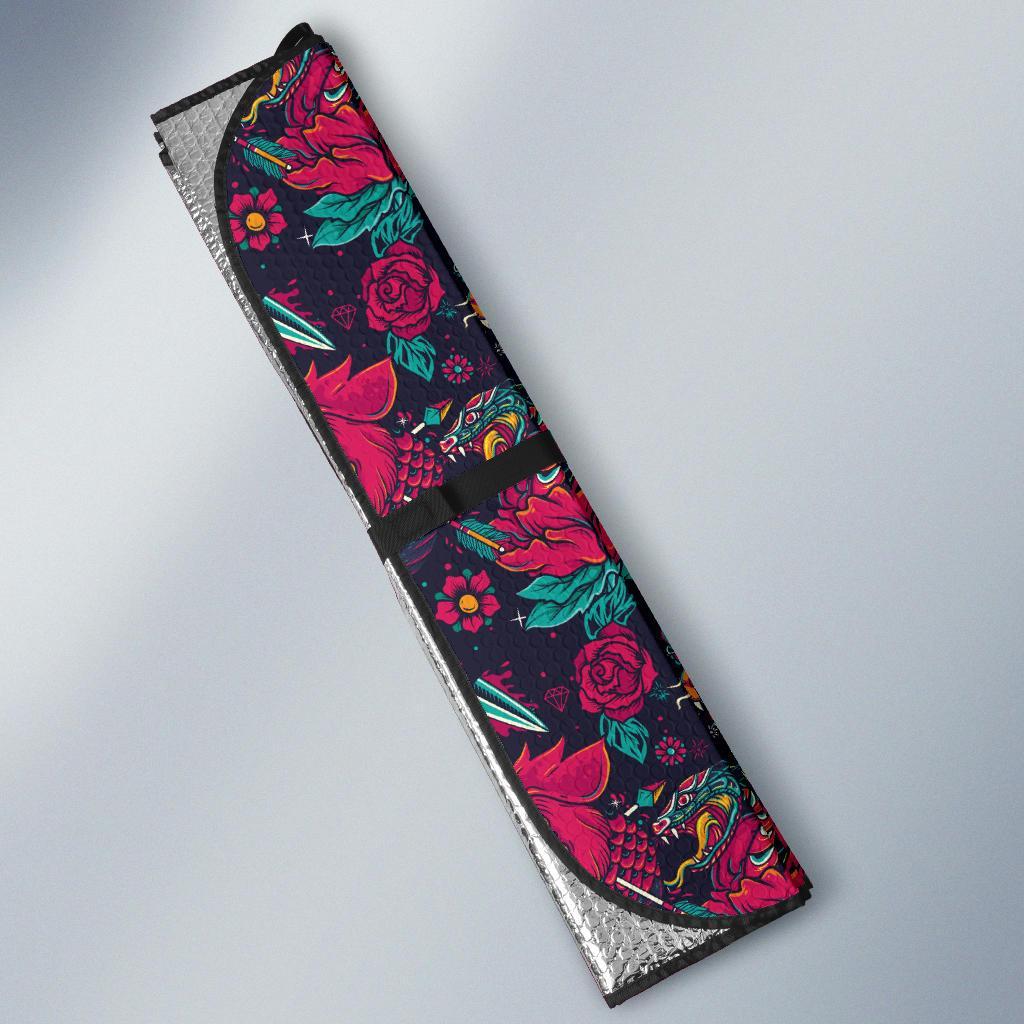 Old School Tattoo Print Car Sun Shade For Windshield