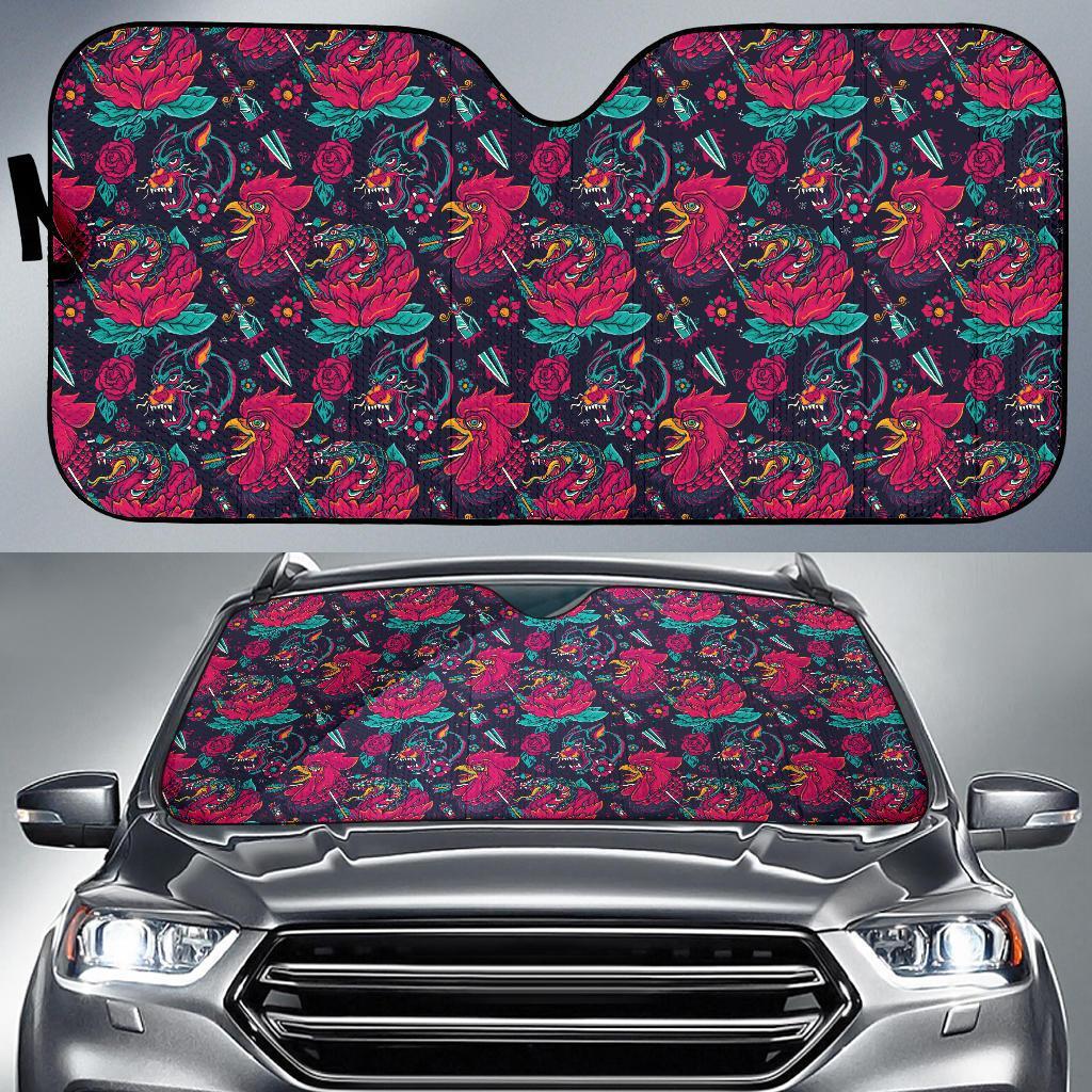 Old School Tattoo Print Car Sun Shade For Windshield