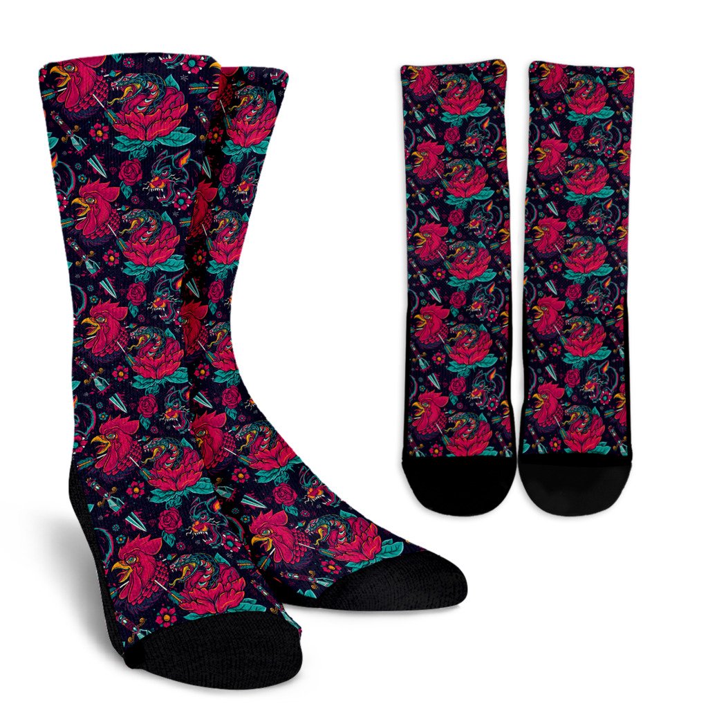 Old School Tattoo Print Crew Socks