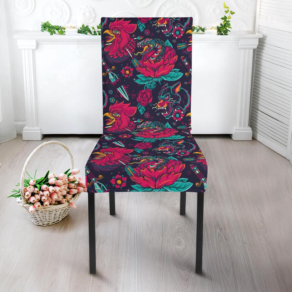 Old School Tattoo Print Dining Chair Slipcover-JTAMIGO.COM
