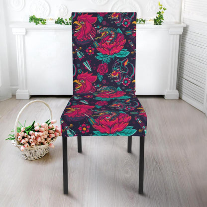 Old School Tattoo Print Dining Chair Slipcover-JTAMIGO.COM