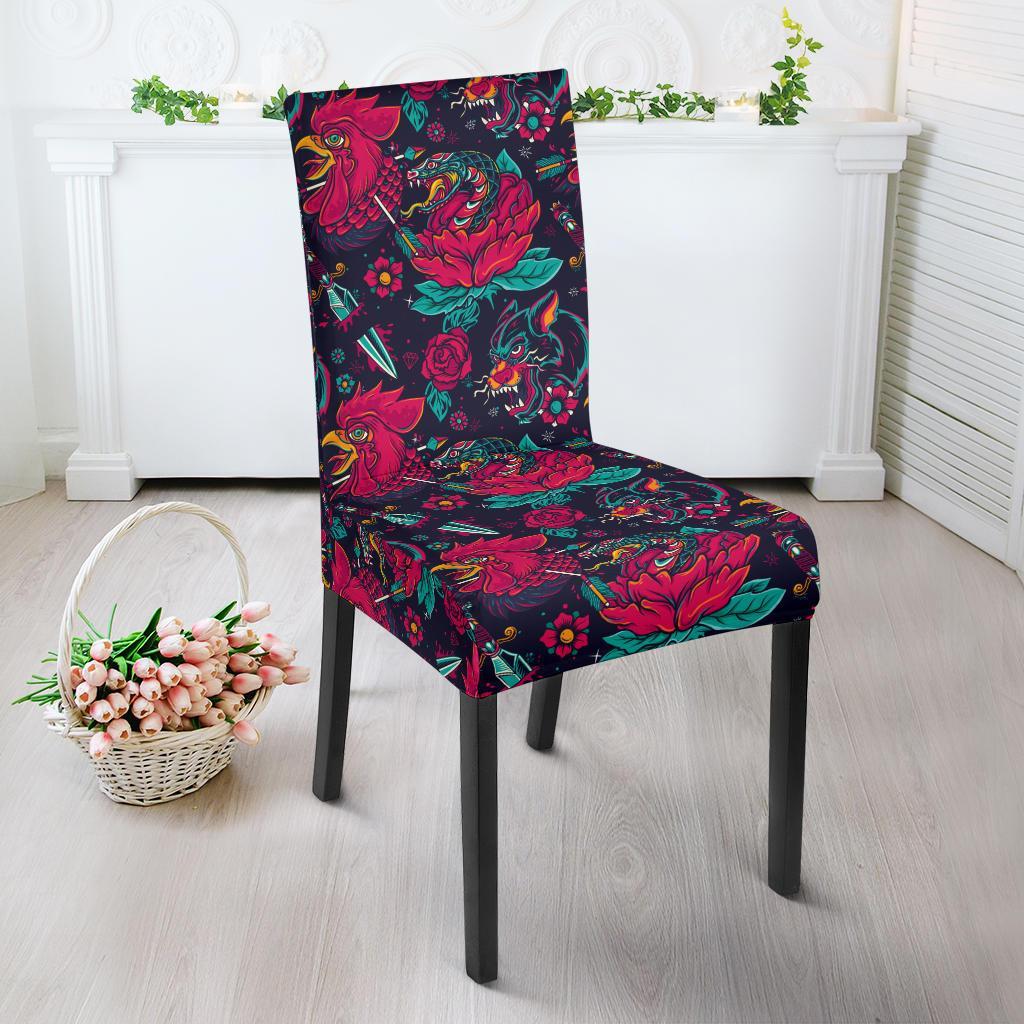 Old School Tattoo Print Dining Chair Slipcover-JTAMIGO.COM