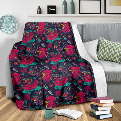 Old School Tattoo Print Fleece Blanket