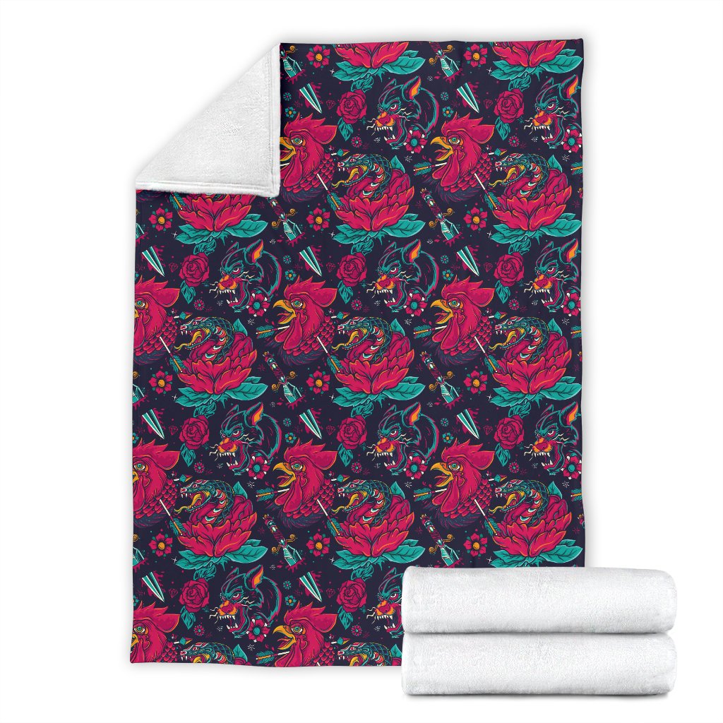 Old School Tattoo Print Fleece Blanket