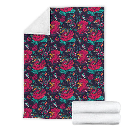 Old School Tattoo Print Fleece Blanket