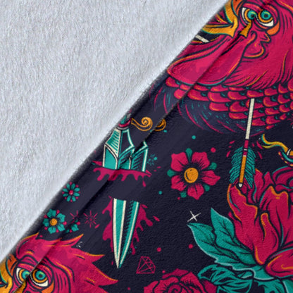Old School Tattoo Print Fleece Blanket