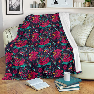 Old School Tattoo Print Fleece Blanket