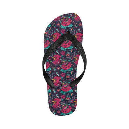 Old School Tattoo Print Flip Flops-JTAMIGO.COM