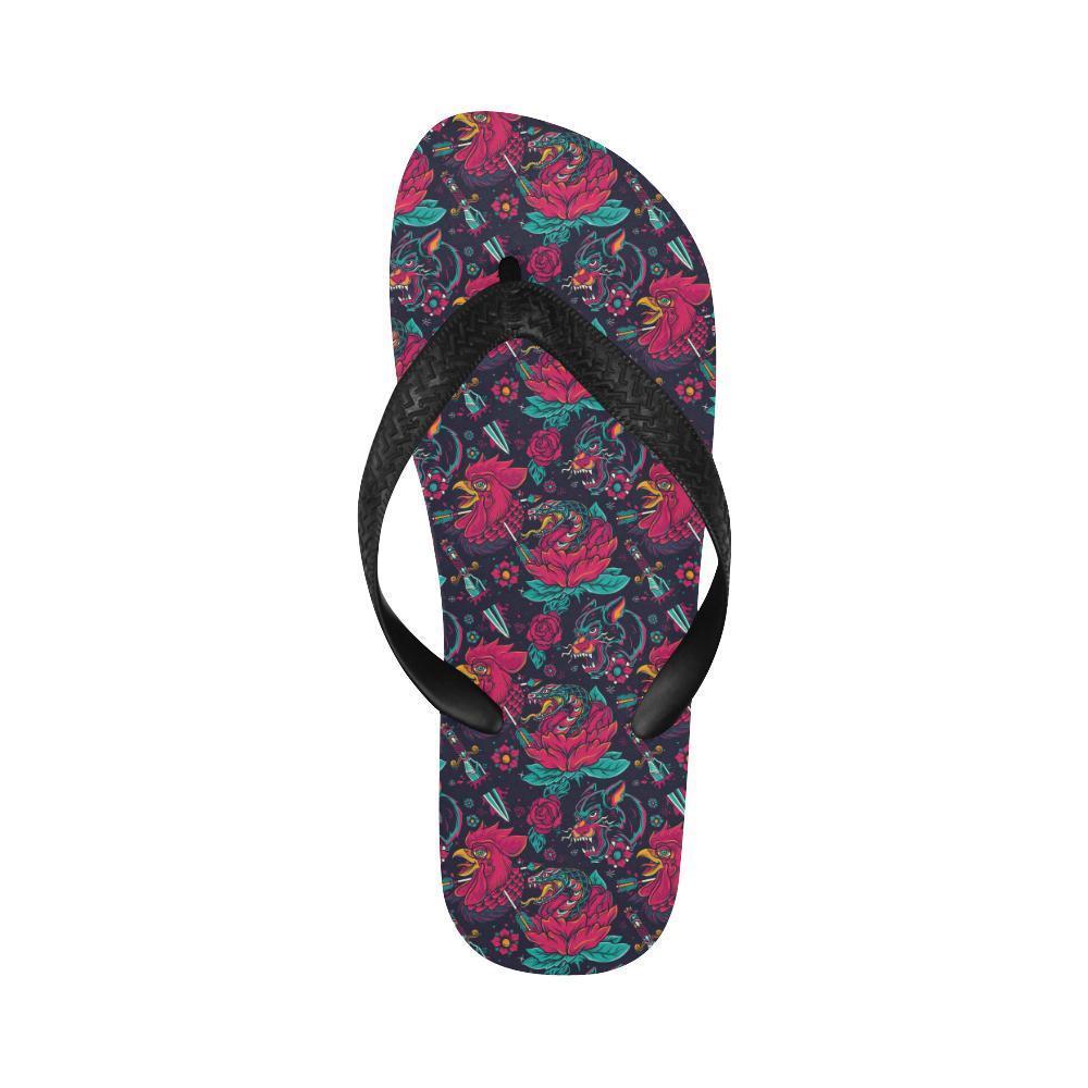 Old School Tattoo Print Flip Flops-JTAMIGO.COM
