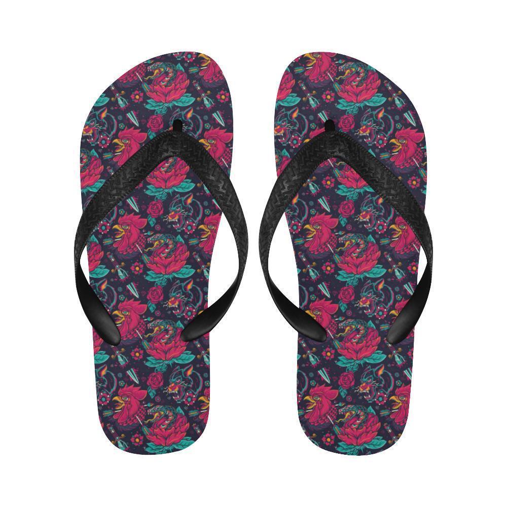 Old School Tattoo Print Flip Flops-JTAMIGO.COM