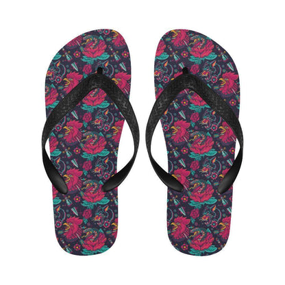 Old School Tattoo Print Flip Flops-JTAMIGO.COM
