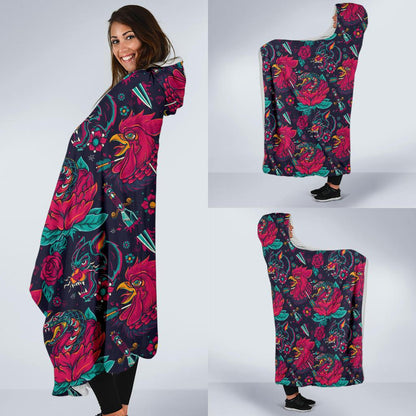 Old School Tattoo Print Hooded Blanket-JTAMIGO.COM