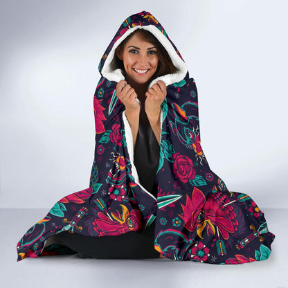 Old School Tattoo Print Hooded Blanket-JTAMIGO.COM