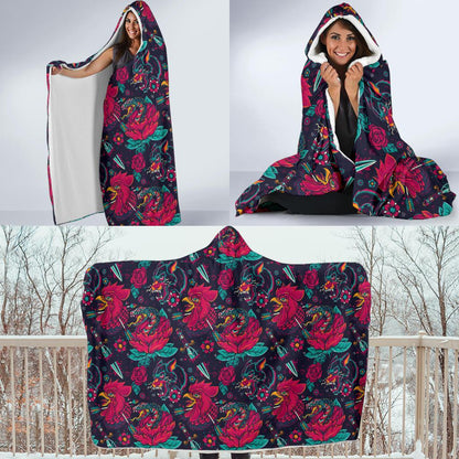 Old School Tattoo Print Hooded Blanket-JTAMIGO.COM