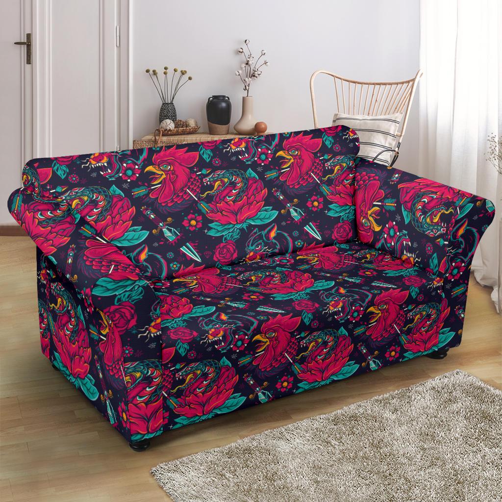 Old School Tattoo Print Loveseat Slipcover-JTAMIGO.COM