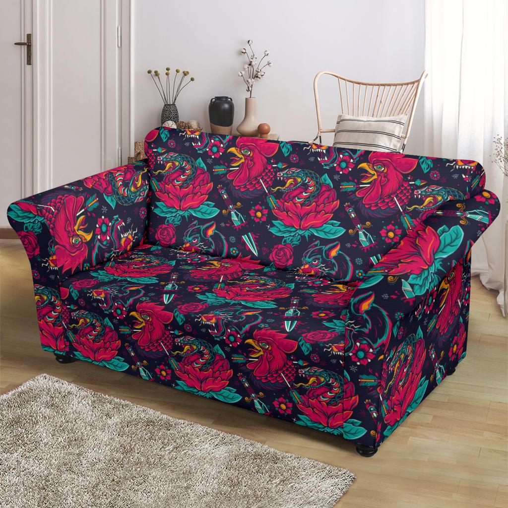 Old School Tattoo Print Loveseat Slipcover-JTAMIGO.COM