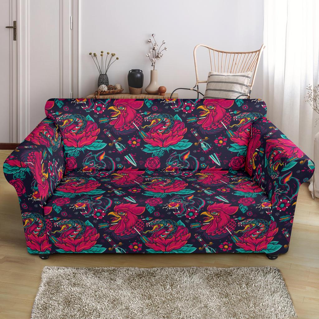 Old School Tattoo Print Loveseat Slipcover-JTAMIGO.COM