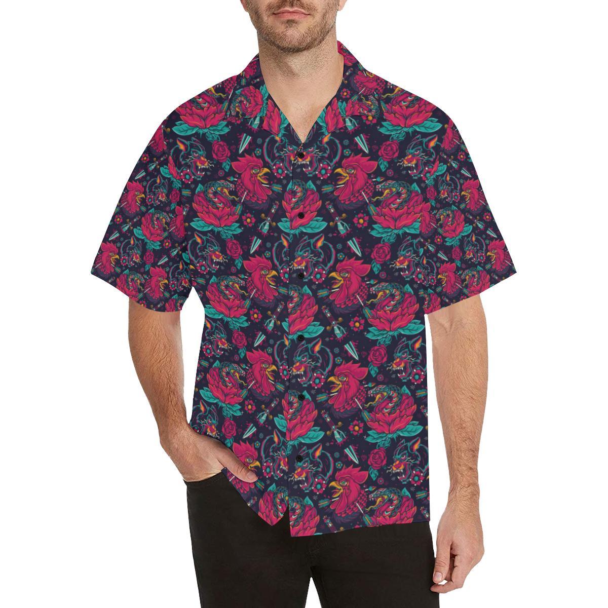 Old School Tattoo Print Men Aloha Hawaiian Shirt