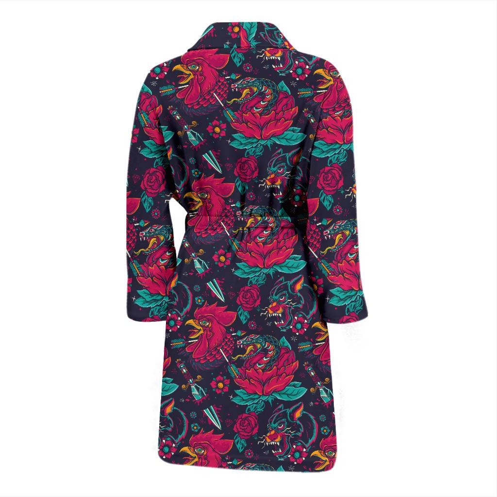Old School Tattoo Print Men Bath Robe-JTAMIGO.COM