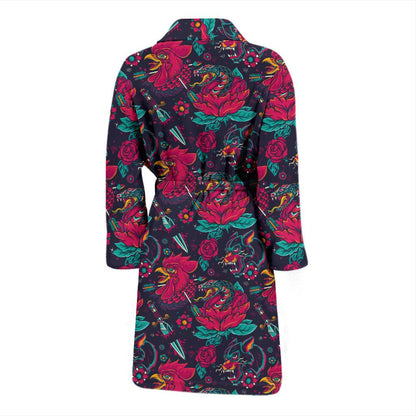 Old School Tattoo Print Men Bath Robe-JTAMIGO.COM