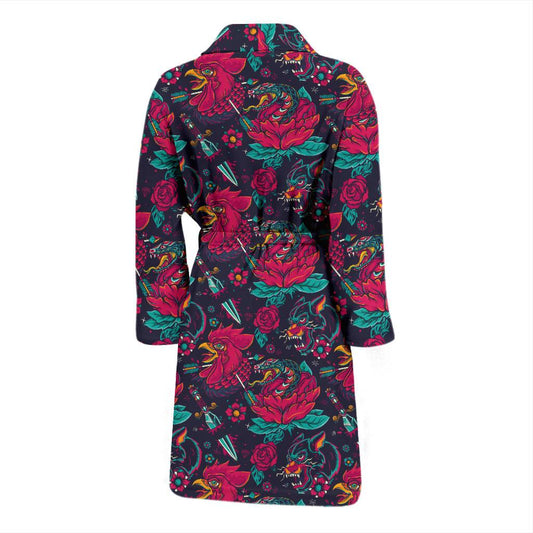 Old School Tattoo Print Men Bath Robe-JTAMIGO.COM