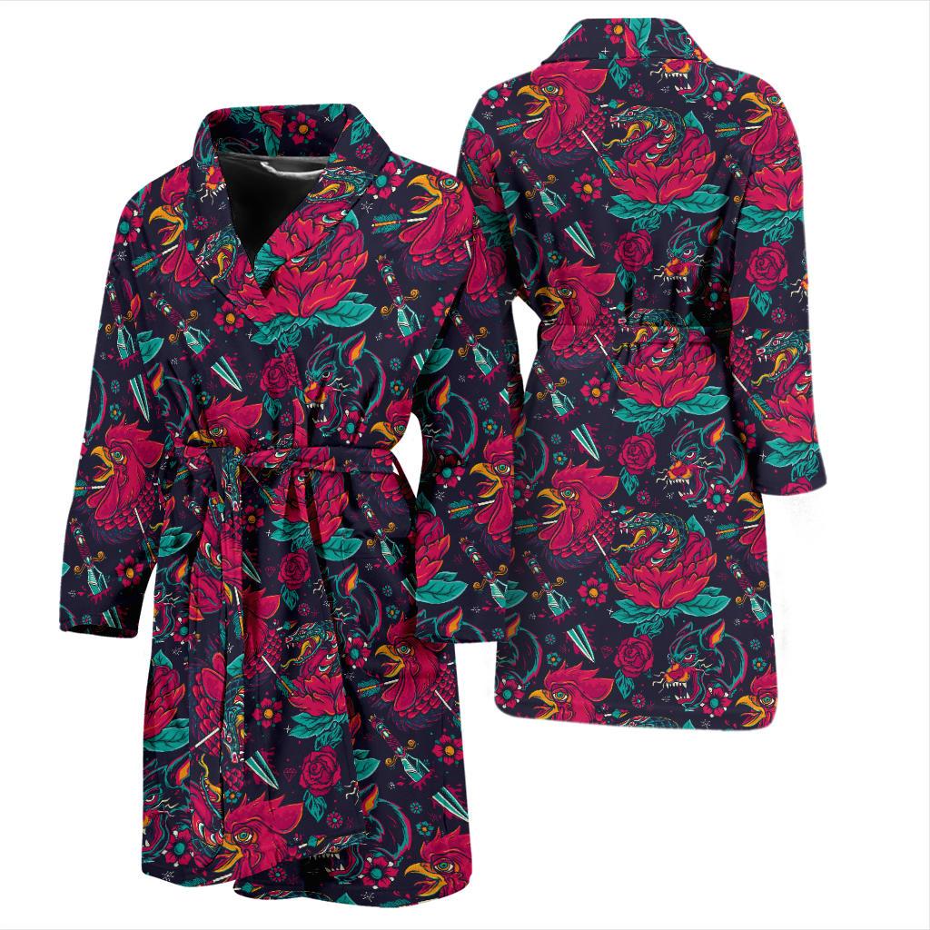 Old School Tattoo Print Men Bath Robe-JTAMIGO.COM
