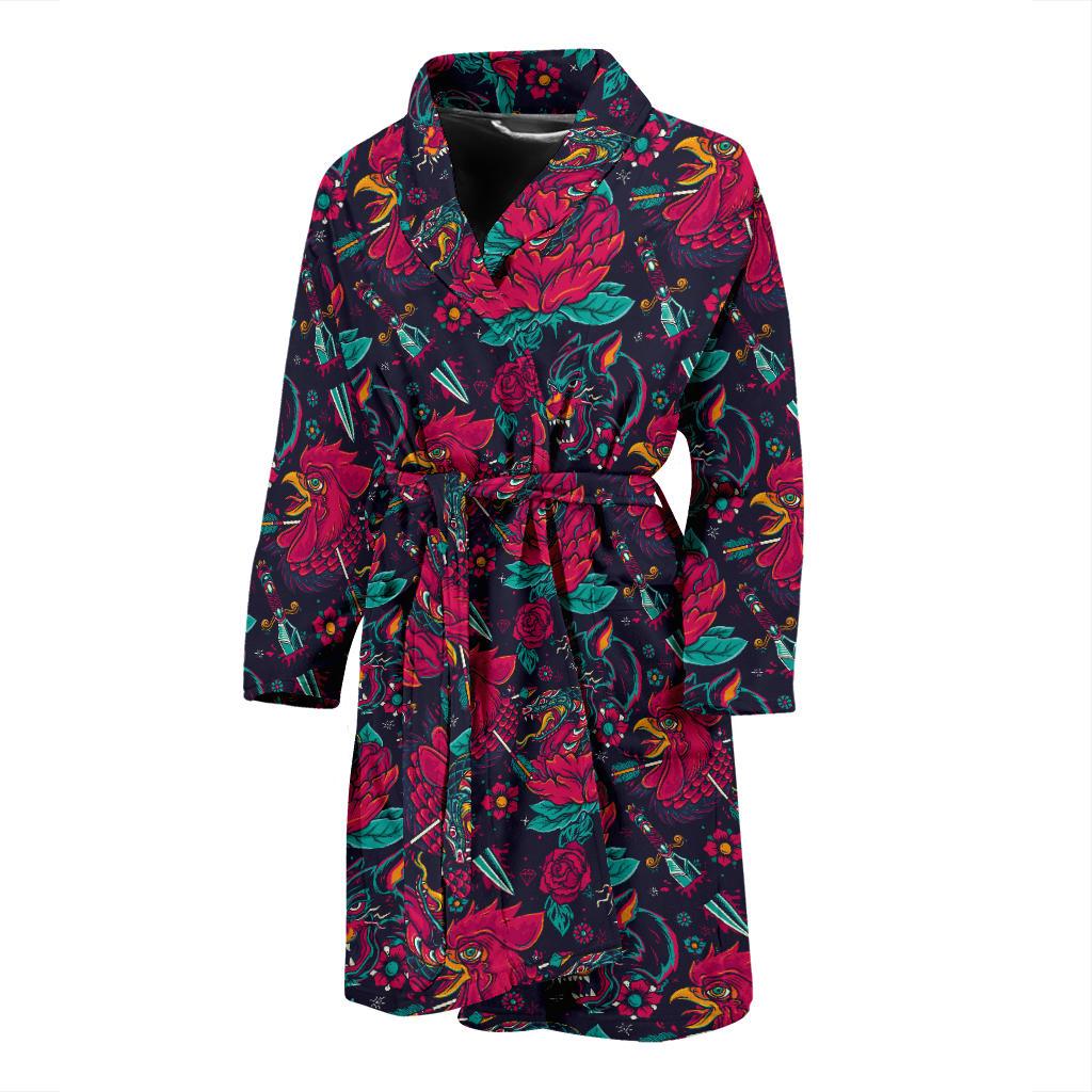 Old School Tattoo Print Men Bath Robe-JTAMIGO.COM