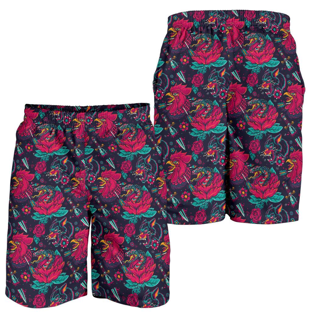 Old School Tattoo Print Mens Shorts-JTAMIGO.COM