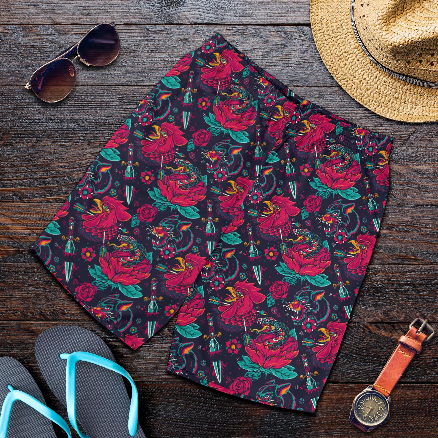 Old School Tattoo Print Mens Shorts-JTAMIGO.COM