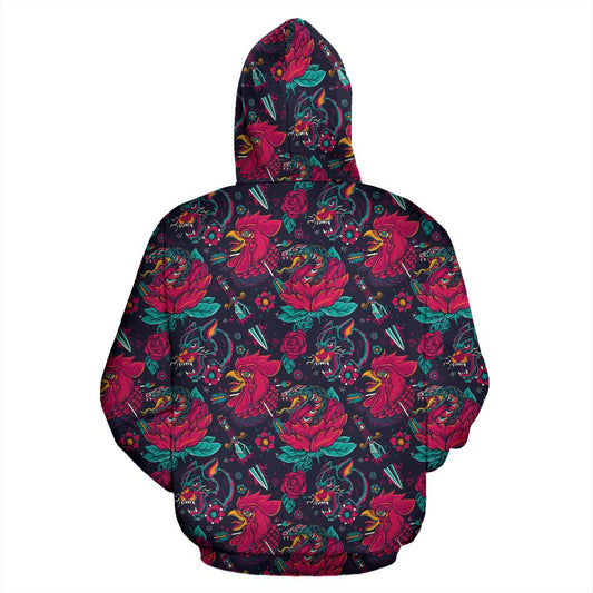 Old School Tattoo Print Pullover Hoodie