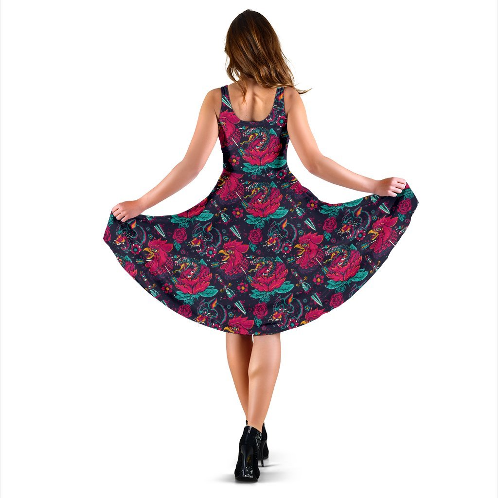 Old School Tattoo Print Sleeveless Dress