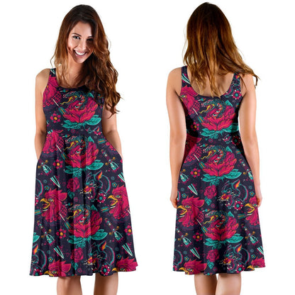 Old School Tattoo Print Sleeveless Dress