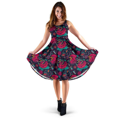 Old School Tattoo Print Sleeveless Dress