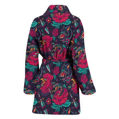 Old School Tattoo Print Women Bath Robe-JTAMIGO.COM