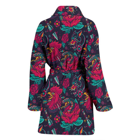 Old School Tattoo Print Women Bath Robe-JTAMIGO.COM