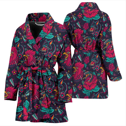 Old School Tattoo Print Women Bath Robe-JTAMIGO.COM