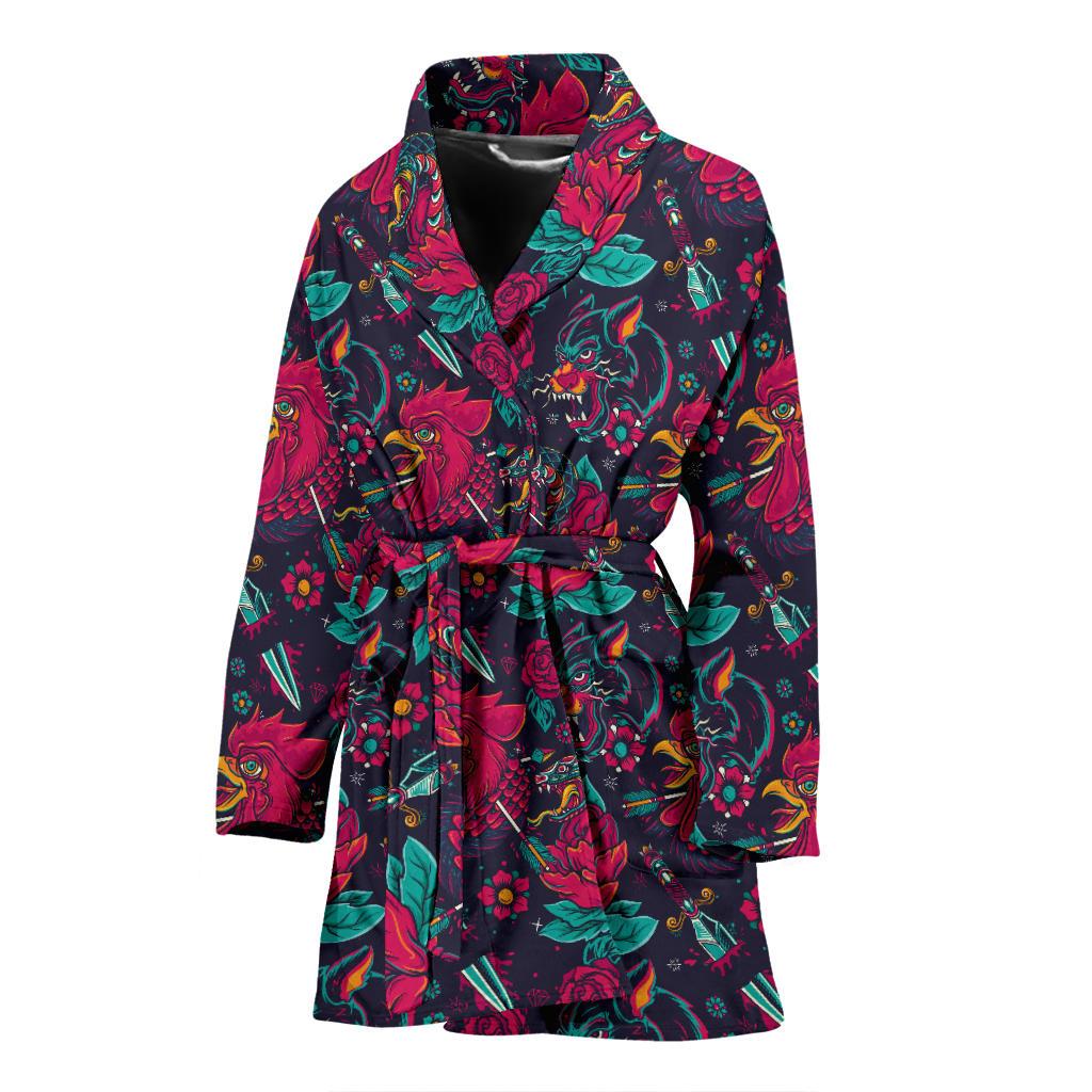 Old School Tattoo Print Women Bath Robe-JTAMIGO.COM