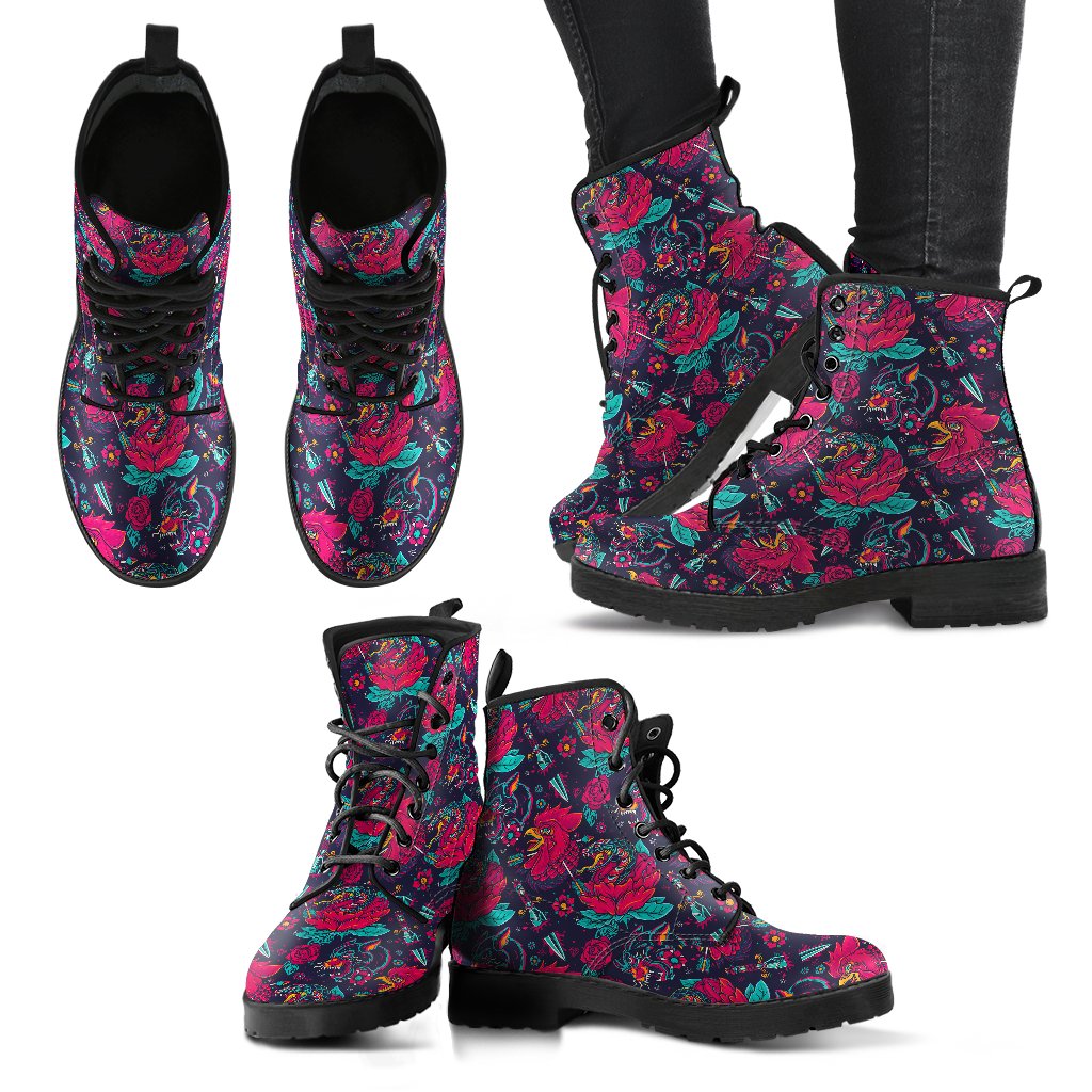 Old School Tattoo Print Women Leather Boots-JTAMIGO.COM