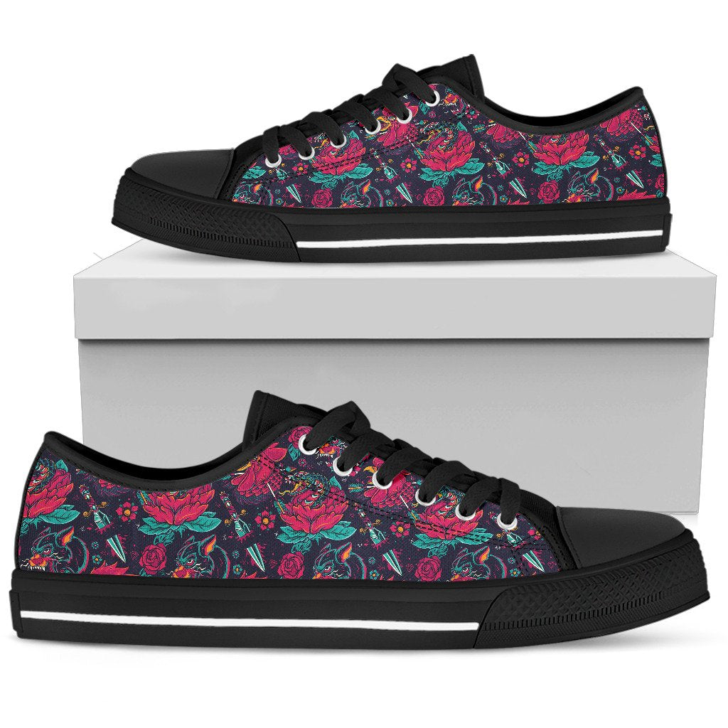 Old School Tattoo Print Women Low Top Shoes-JTAMIGO.COM