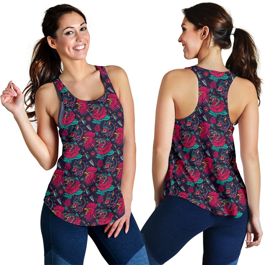 Old School Tattoo Print Women Racerback Tank Top