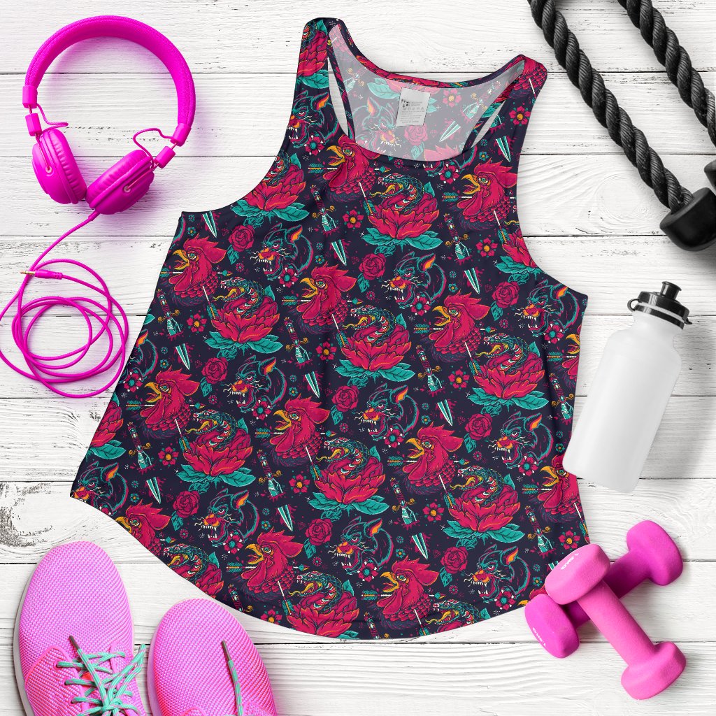 Old School Tattoo Print Women Racerback Tank Top