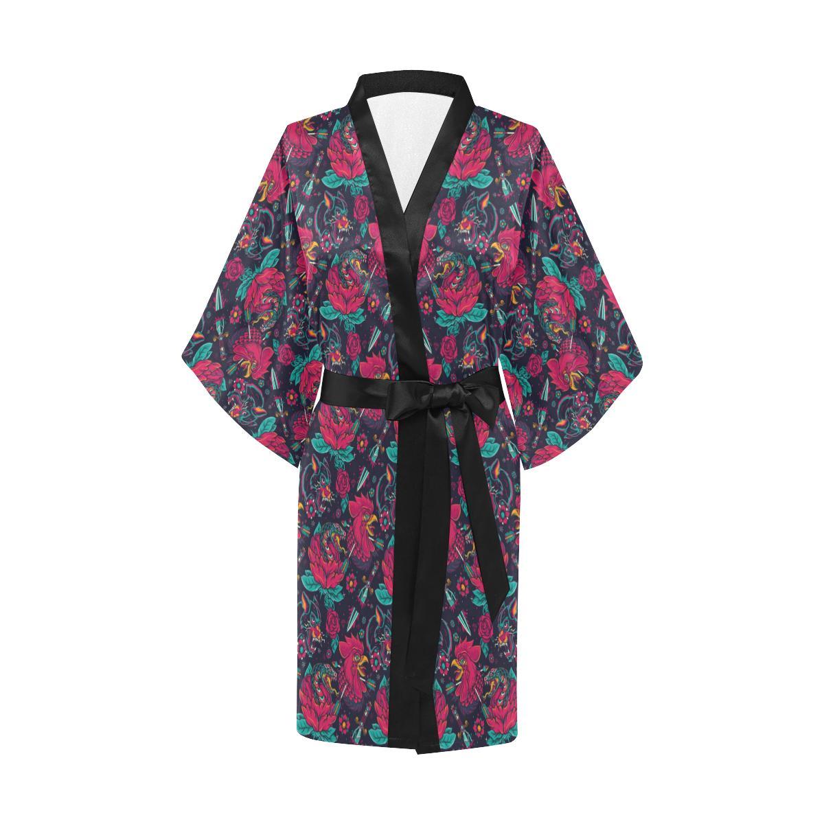 Old School Tattoo Print Women Short Kimono Robe